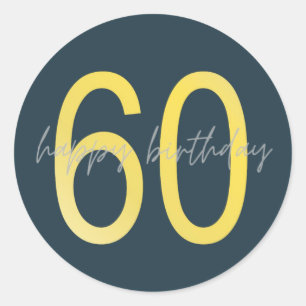 Blue and Gold Happy 60th Birthday Ronde Sticker