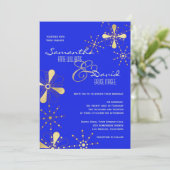 Blue and Gold Indian Geïnspireerd Wedding Kaart (Staand voorkant)