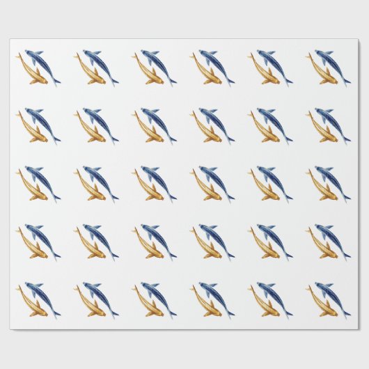 Blue and Gold Koi Fish Gift Wrap Cadeaupapier (Vlak)