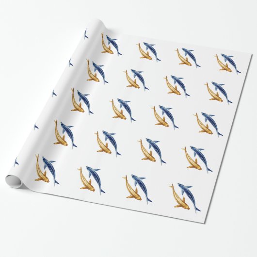 Blue and Gold Koi Fish Gift Wrap Cadeaupapier (Uitgerold)
