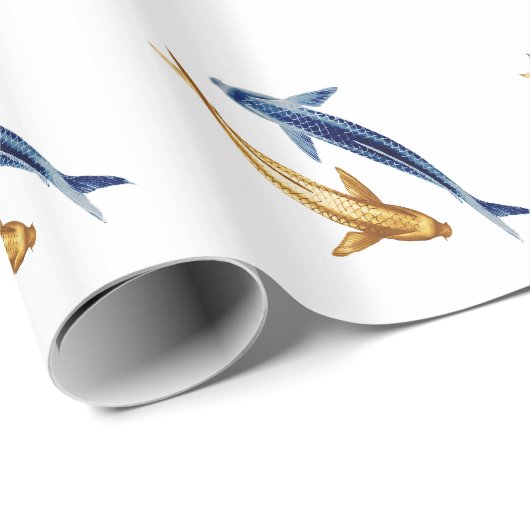 Blue and Gold Koi Fish Gift Wrap Cadeaupapier (Rol Hoek)