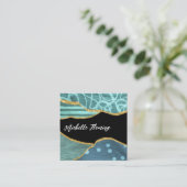 Blue and Gold Linen Fabric Denim Square Business S Vierkante Visitekaartje (Staand voorkant)