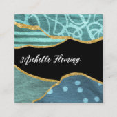 Blue and Gold Linen Fabric Denim Square Business S Vierkante Visitekaartje (Voorkant)