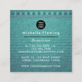 Blue and Gold Linen Fabric Denim Square Business Vierkante Visitekaartje (Achterkant)