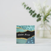 Blue and Gold Linen Fabric Denim Square Business Vierkante Visitekaartje (Staand voorkant)