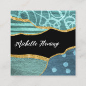 Blue and Gold Linen Fabric Denim Square Business Vierkante Visitekaartje (Voorkant)