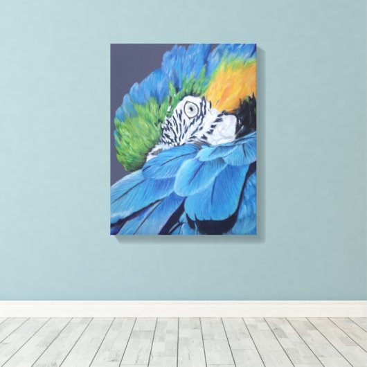 Blue and Gold Macaw Canvas Afdruk (Insitu (Houten vloer))