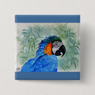 Blue and Gold Macaw Vierkante Button 5,1 Cm
