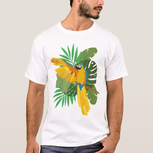 Blue and Gold macaw with leaves T-shirt (Voorkant)