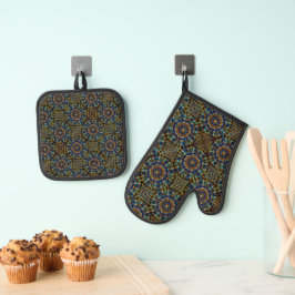Blue and Gold Mandala Ovenwant & Pannenlap Set