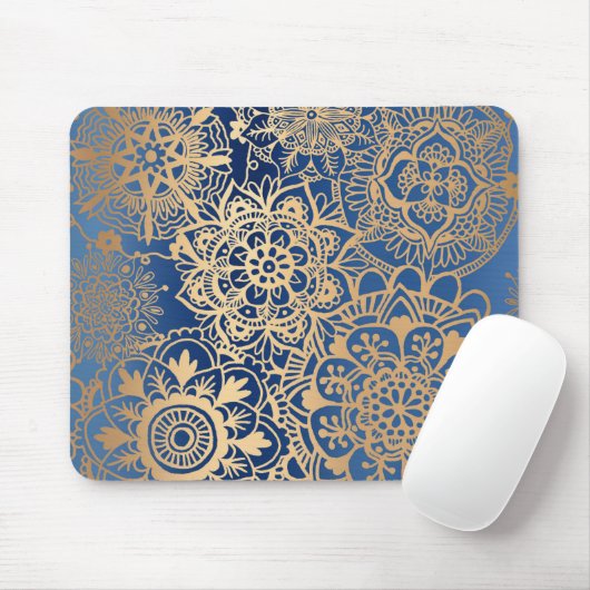 Blue and Gold Mandala Pattern Mousepad Muismat (Met muis)