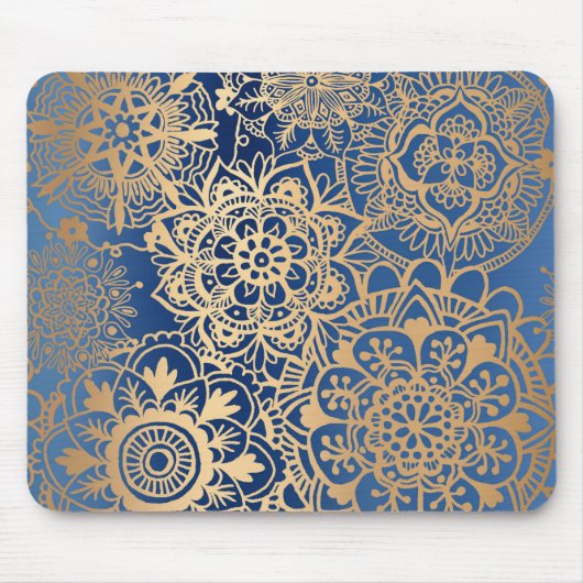 Blue and Gold Mandala Pattern Mousepad Muismat (Voorkant)