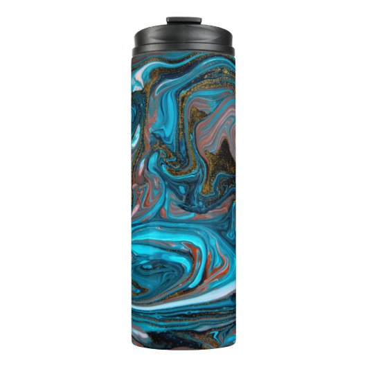 Blue and gold marbling pattern. Golden marble liqu Thermosbeker (Voorkant)