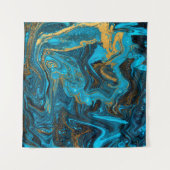 Blue and gold marbling pattern. Golden marble liqu Wandkleed (Voorkant (horizontaal))
