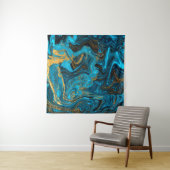 Blue and gold marbling pattern. Golden marble liqu Wandkleed (In situ)