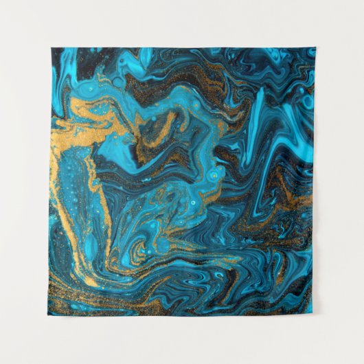 Blue and gold marbling pattern. Golden marble liqu Wandkleed (Voorkant)
