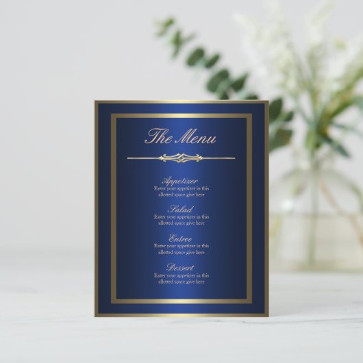 Blue and Gold Menu Kaart (Staand voorkant)