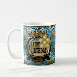 Blue and Gold Metallic Happy 00th Birthday Star Koffiemok