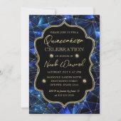 Blue and Gold Midnight Crystal Galaxy Quinceanera Kaart (Voorkant)