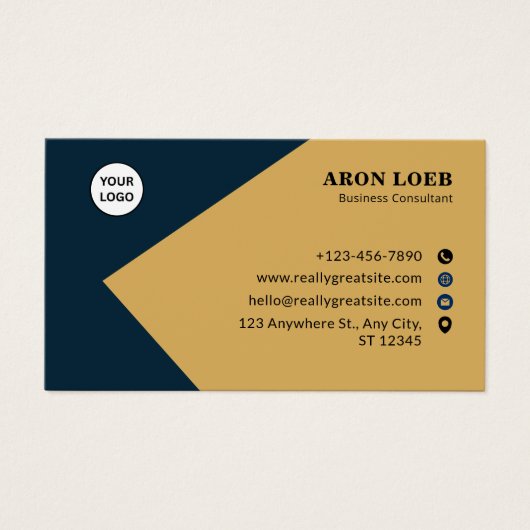 Blue and Gold Modern Corporate Business Card Visitekaartje (Voorkant)