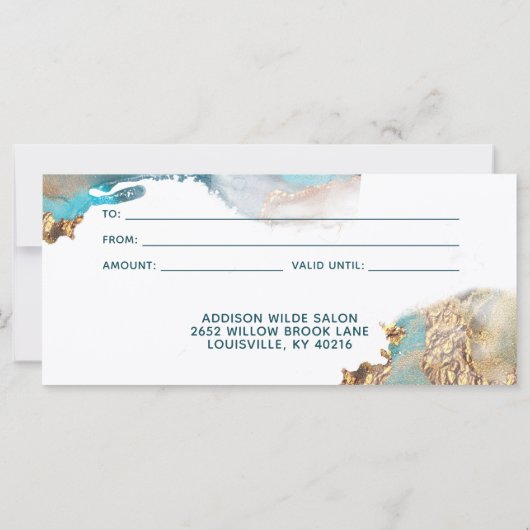 Blue and Gold Modern Liquid Ink Cadeaubon (Achterkant)