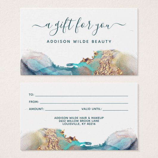 Blue and Gold Modern Liquid Waterverf Gift Kaart (Voorkant /achterkant)
