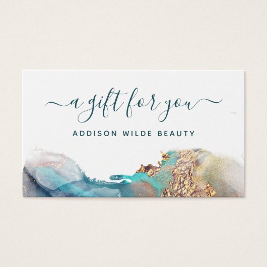 Blue and Gold Modern Liquid Waterverf Gift Kaart (Voorkant)