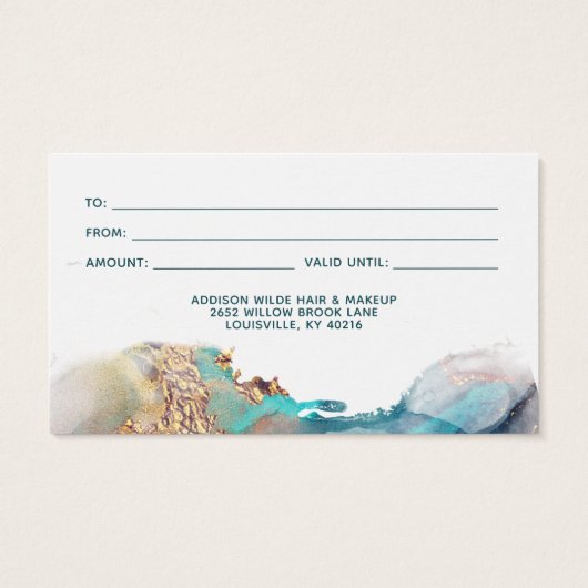 Blue and Gold Modern Liquid Waterverf Gift Kaart (Achterkant)