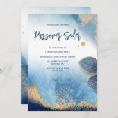 Blue and Gold Modern Passover Invitation Kaart (Voorkant / Achterkant)