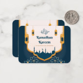 Blue and Gold Modern Ramadhan Kareem Wenskaart Notitiekaartje (Voorkant / Achterkant in situ)