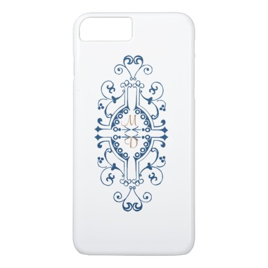 Blue and Gold Monogram iPhone Case (Achterkant)