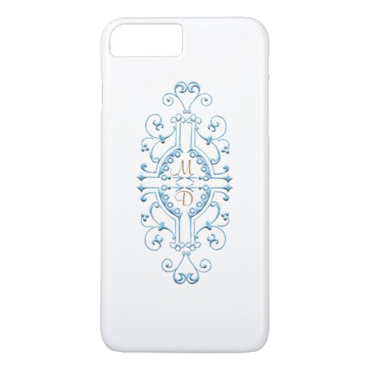 Blue and Gold Monogram iPhone Case (Achterkant)