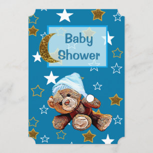 Blue and Gold Moon and Stars Baby shower Invites Kaart