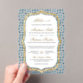 Blue and Gold Moroccan Tile Islamic Wedding  Acryl Uitnodigingen (Insitu (Draagbaar))