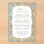 Blue and Gold Moroccan Tile Islamic Wedding  Acryl Uitnodigingen (Voorkant)