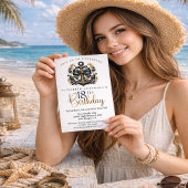 Blue and Gold Nautical Bow Anchor 18th Birthday Kaart