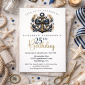 Blue and Gold Nautical Bow Anchor 25th Birthday Kaart