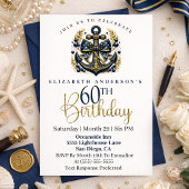 Blue and Gold Nautical Bow Anchor 60th Birthday Kaart
