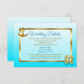 Blue and Gold Nautical Wedding Details Kaart (Voorkant / Achterkant)
