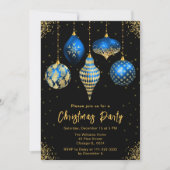 Blue and Gold Ornaments Christmas Party Kaart (Voorkant)