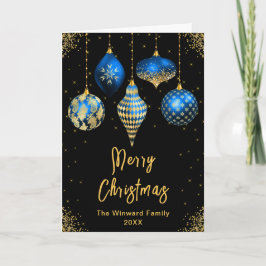 Blue and Gold Ornaments Merry Christmas Feestdagen Kaart
