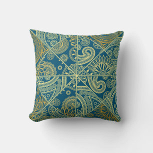 Blue and Gold Paisley Kaleidoscope Pillow Kussen