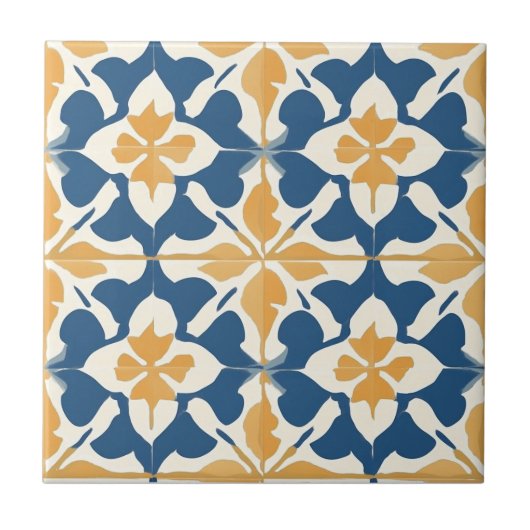 Blue and Gold Pattern Ceramic Tile Tegeltje (Voorkant)