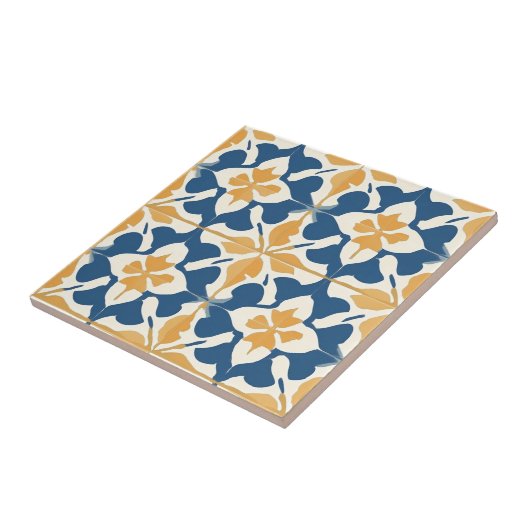 Blue and Gold Pattern Ceramic Tile Tegeltje (Zijkant)