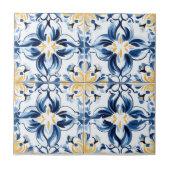 Blue and Gold Pattern Ceramic Tile Tegeltje (Voorkant)