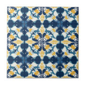 Blue and Gold Pattern Ceramic Tile Tegeltje (Voorkant)