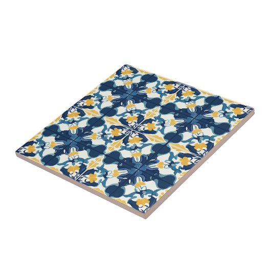 Blue and Gold Pattern Ceramic Tile Tegeltje (Zijkant)