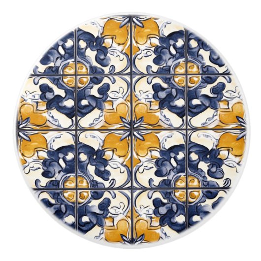 Blue and Gold Pattern  Keramische Knop (Voorkant)