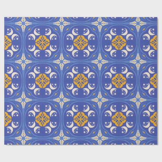 Blue and gold patterned geometric  cadeaupapier (Vlak)