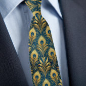 Blue and Gold Peacock Feathers Stropdas